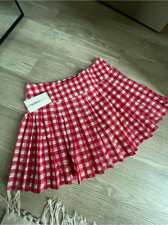 Montce Dresses & Skirts - Montce Red and White Gingham Pleated Mini Skirt